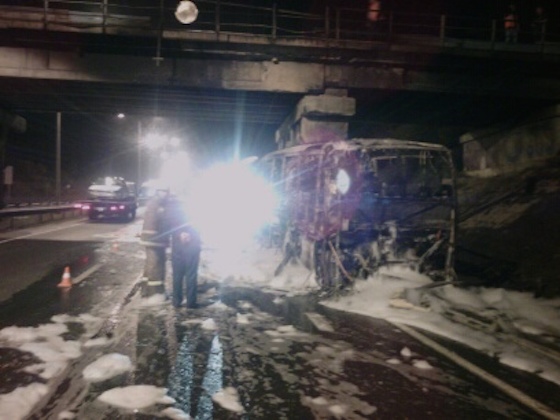 ДТП под Самарой: автобус врезался в опору моста и загорелся