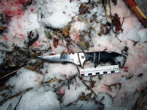 На окровавленном снегу лежало орудие преступление - нож