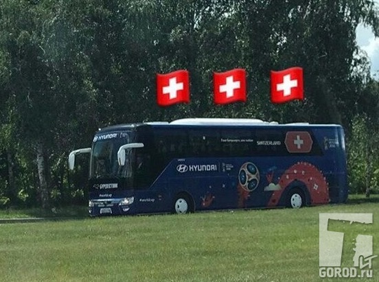 Автобус со швейцарскими флагами заметили на улице Спортивной
