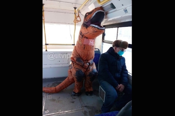 Тираннозавр прокатился в тольяттинском троллейбусе