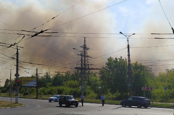 В Тольятти горит лес, сотрудники ГИБДД оцепили дорогу 