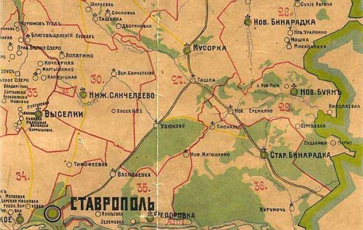 Карта Ставропольского уезда. 1912 г.    
