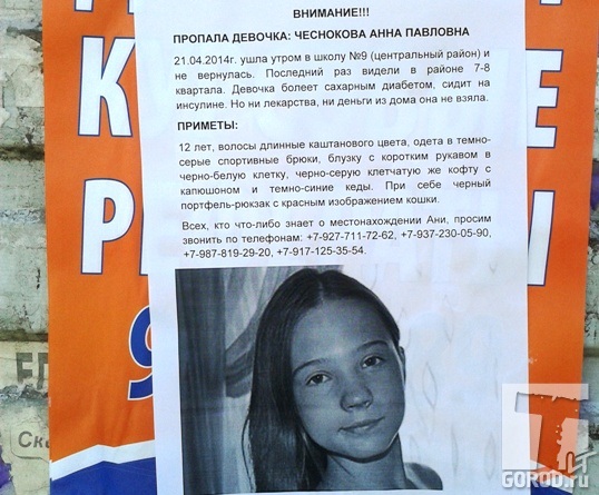 Аню Чеснокову искали полиция и волонтеры