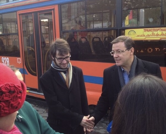 Мэр Самары Дмитрий Азаров на открытии трамвая