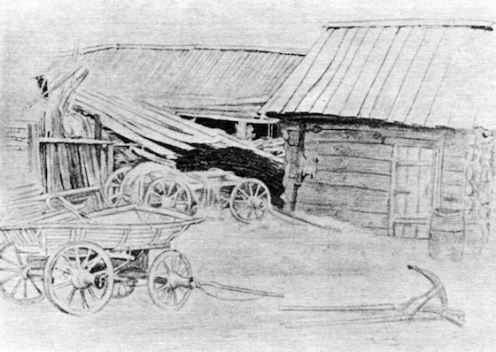 Двор Буянихи, рис. И. Репина, 1870 г.