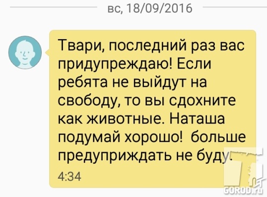 СМС с угрозами в адрес информатора по делу Дергилева